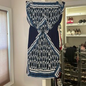 Strapless Blue Print Express Mini Dress